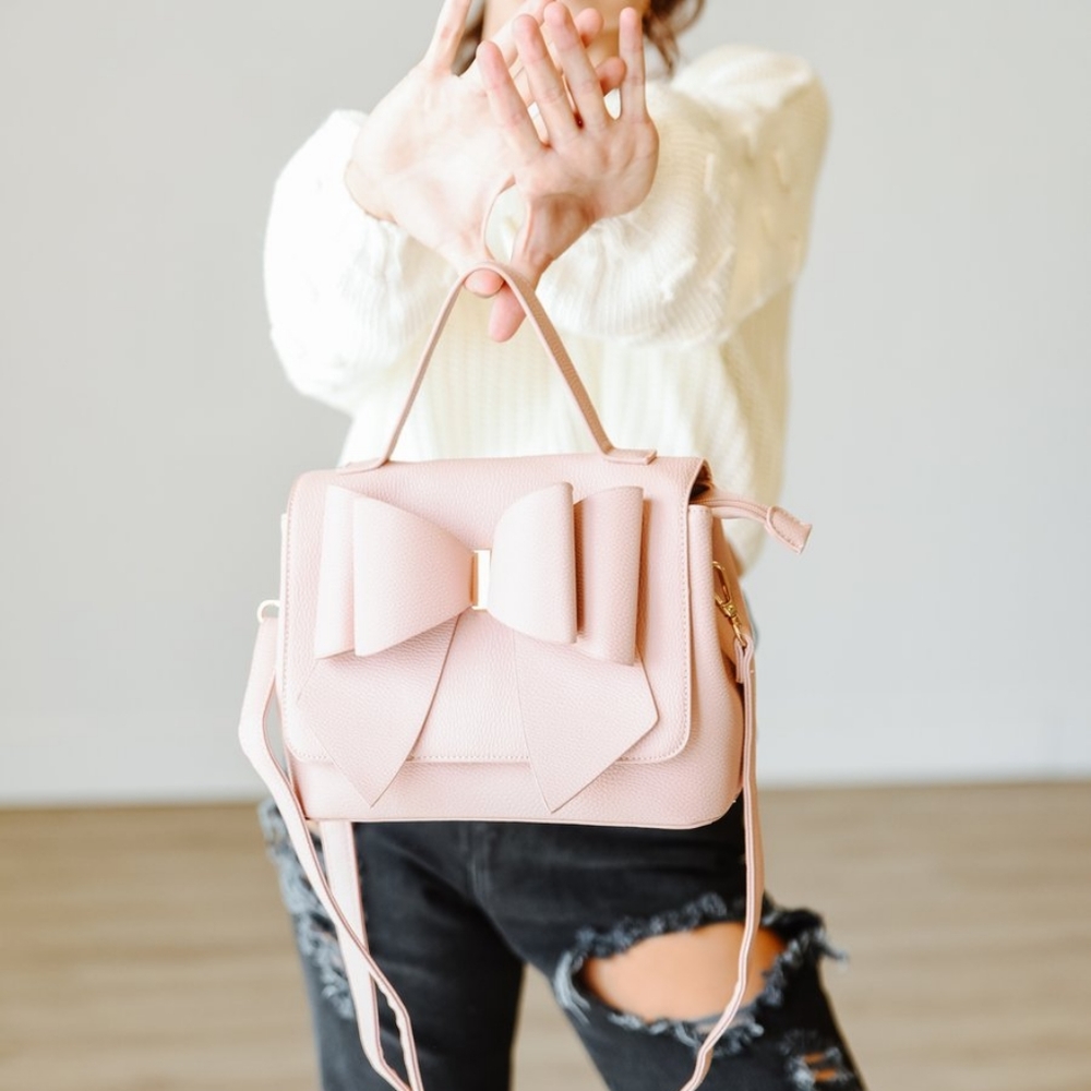 Vegan Leather Bow Purse (Baby Pink) - Picture 2 of 4